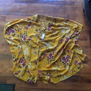 Gold and rose floral bathing suit coverup